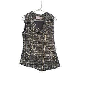 Tinley Road Black and White Embellished Zip Vest Size Small